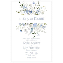 Baby shower invitation with Primrose Spring floral design featuring 'a baby in bloom' 