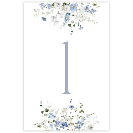 Decorative Primrose Spring table number card with floral design with the number '1' in the center on a white background