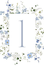 Decorative Primrose Spring table number card with floral design with the number '1' in the center on a white background