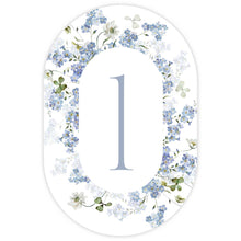 Decorative Primrose Spring table number card with floral design with the number '1' in the center on a white background