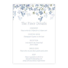 Primrose Spring Details Card, hand-painted botanicals in powder blue, soft white and fresh green