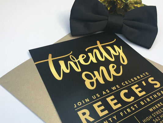 21st birthday invitation black and gold side