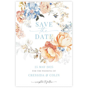 bridgeton inspired floral vintage save the date card floral wreath