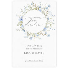 wild blooms blue save the date card