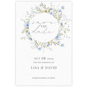wild blooms blue save the date card