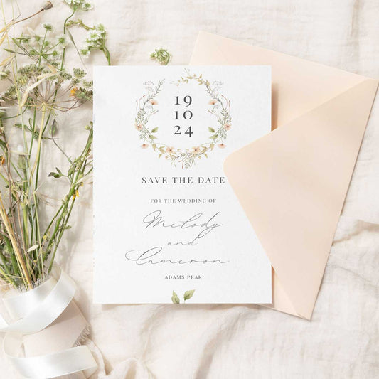 wild blooms peach save the date env