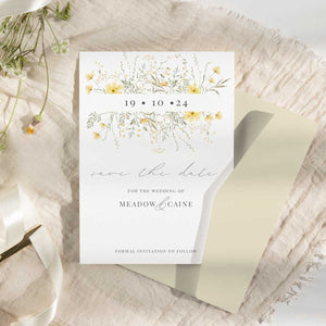 wild blooms yellow save the date card envelope