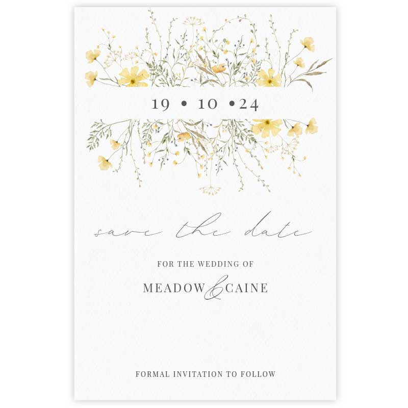 wild blooms yellow save the date card 