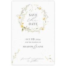 wild blooms yellow save the date card wreath