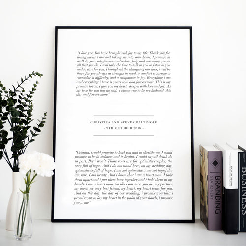 classic black and white vow print for 1st wedding anniversary
