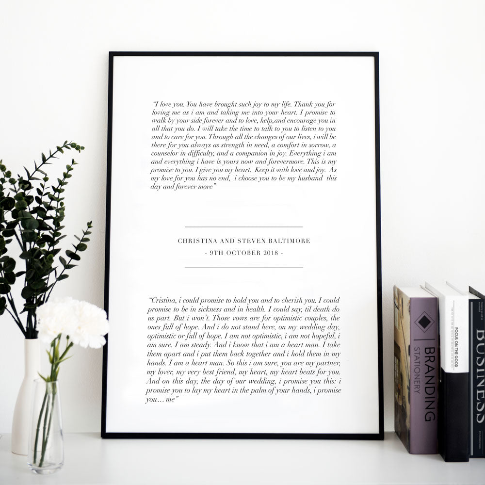 classic black and white vow print for 1st wedding anniversary