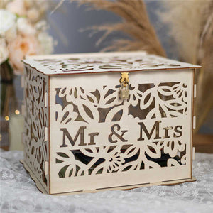 mrs and mrs wooden laser-cut wishing well box 1