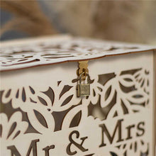 mrs and mrs wooden laser-cut wishing well box closeup