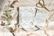 wild blooms wedding invitation blue details card
