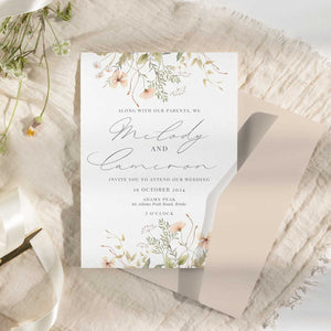 wild blooms wedding invitation peach envelope