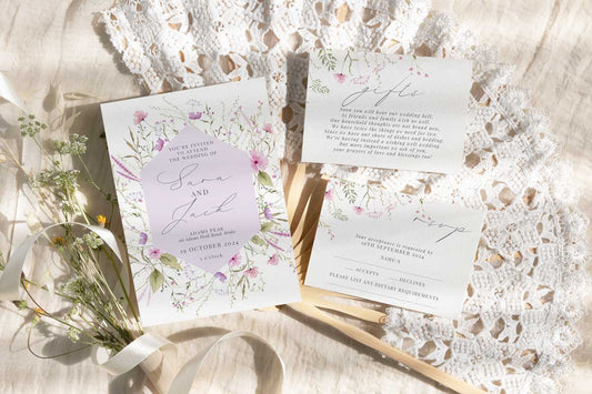 wild blooms pink wedding invitation gift rsvp cards