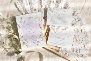 wild blooms pink wedding invitation gift rsvp cards