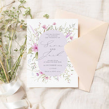wild blooms pink wedding invitation cream envelope
