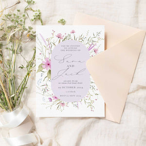 wild blooms pink wedding invitation cream envelope