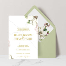 Beautiful watercolour floral designed wedding invitation with white and pink flowers