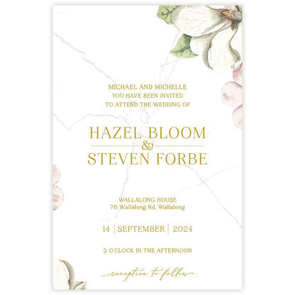 Beautiful watercolour floral designed wedding invitation with white and pink flowers