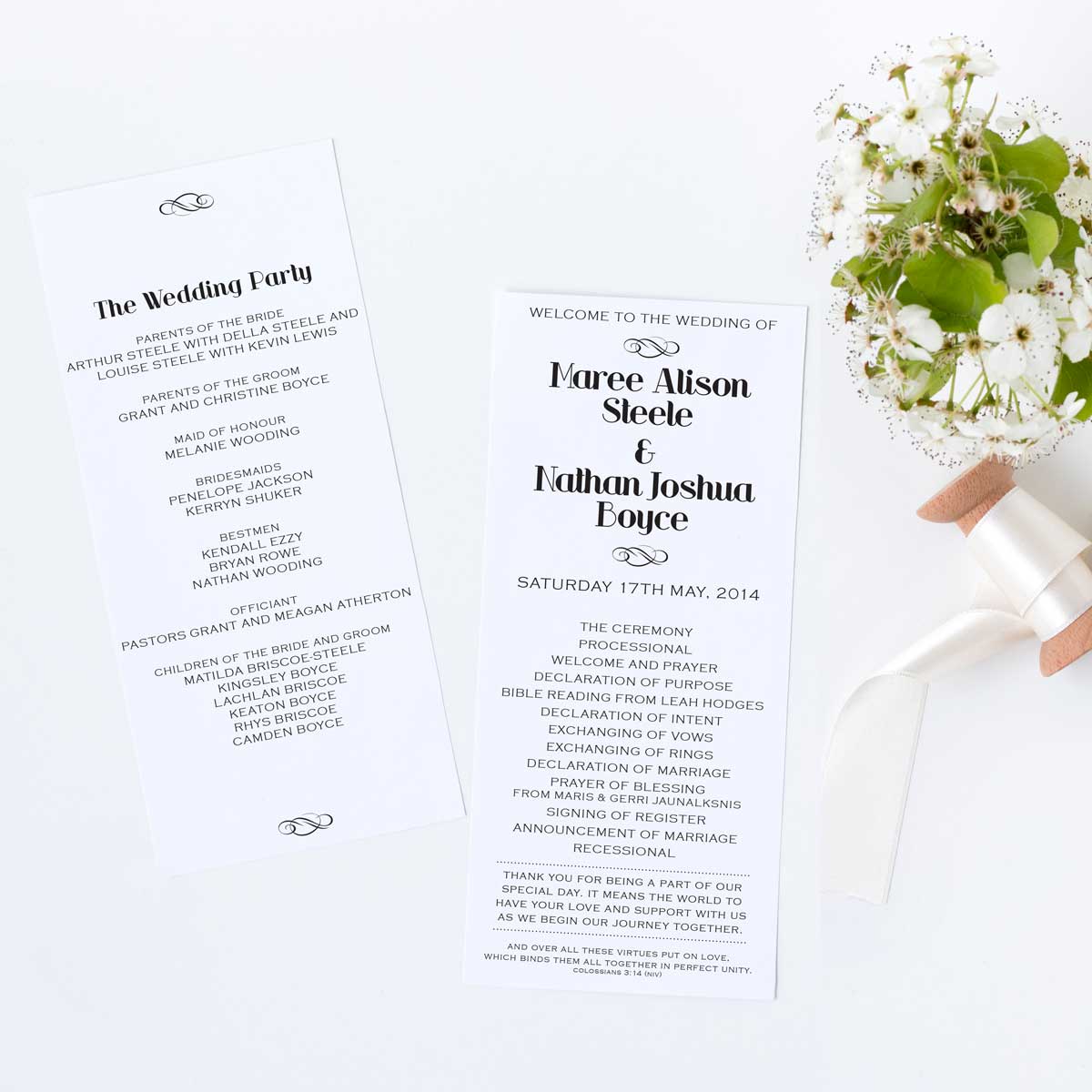 program card for wedding ceremony