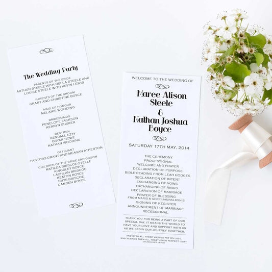 program card for wedding ceremony