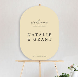 classic welcome sign - black and ivory double arch shape