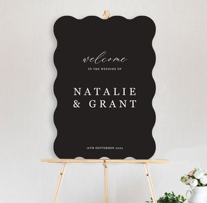 classic welcome sign - black and white wave shape