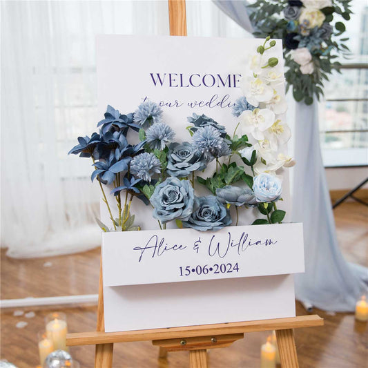 A 3D welcome sign box for DIY florals, featuring a modern, classic font for engagement, wedding, birthday