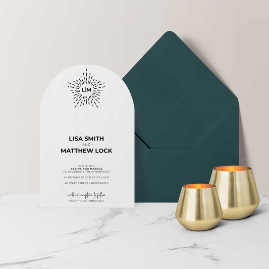arch shape invitation star black emerald green