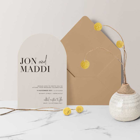 arch shape invitation classic natural almond