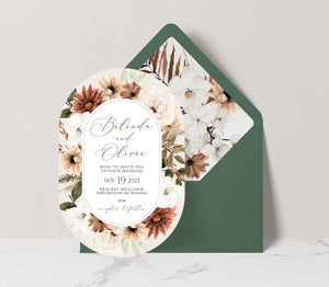 bohemian floral orchid die-cut arch wedding invitation