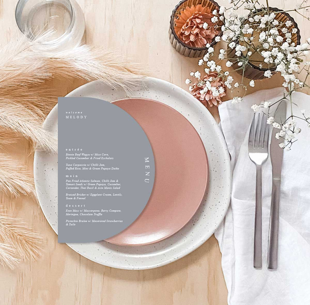 long arach die-cut menu card table setting