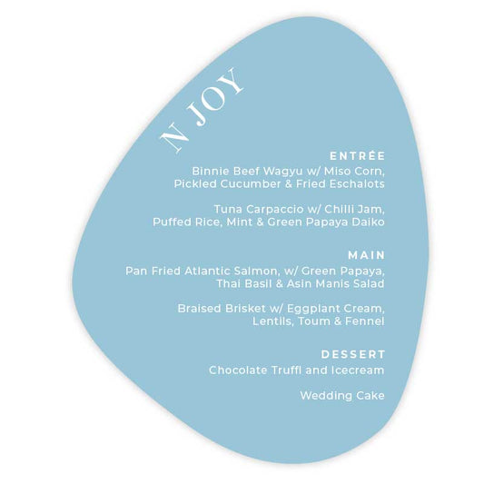 diecut pebble shape menu card coastal