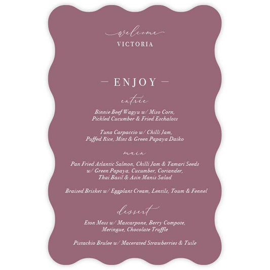 die-cut wave menu card personalised