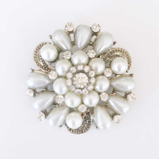 Brooch - Diamante & Pearl - Swirl