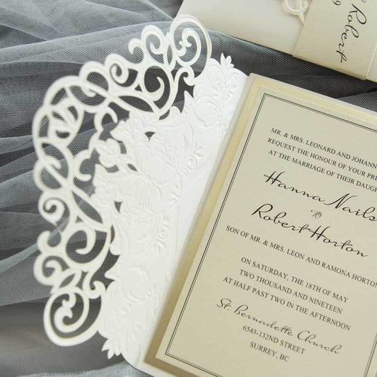 Elegant Embossed Lace' - Laser-cut Tri-fold Pocket