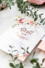 watercolour peonie wedding invitation rose gold foil