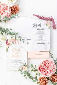 watercolour peonie wedding invitation suite