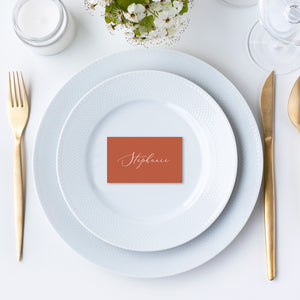 classic black and white place card on coloured card