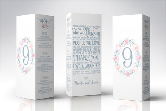 Tri-fol Table/Menu Card watercolour floral design