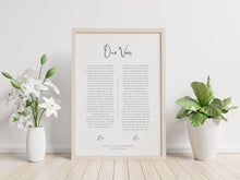1st year wedding anniversary vow print in timber frame with plants