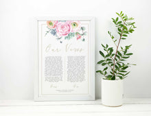 vow print for 1st wedding anniversary featuring peonie floral bouquet