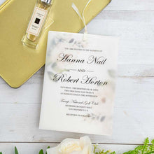 white rose layered vellum invitation