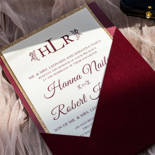 burgundy velvet invitation sleeve