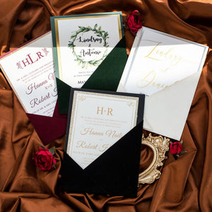 burgundy velvet sleeve invitation group