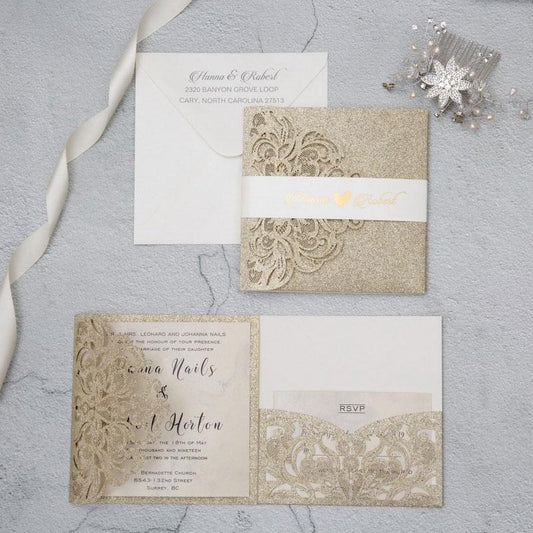 Blushing Pocket Glitter' - SQ Laser-cut Trifold Pocket