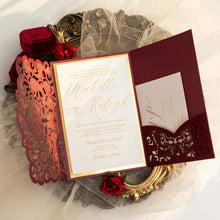 velvet laser-cut invitation burgundy suite