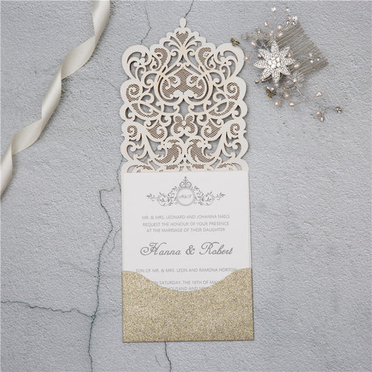 gold glitter laser cut pocket DIY set open